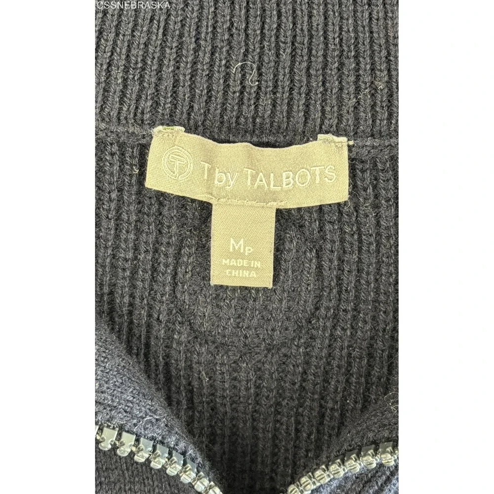 T by Talbots‎ Black/Gray Womens quarter-zip pullover sweater. - Size MP